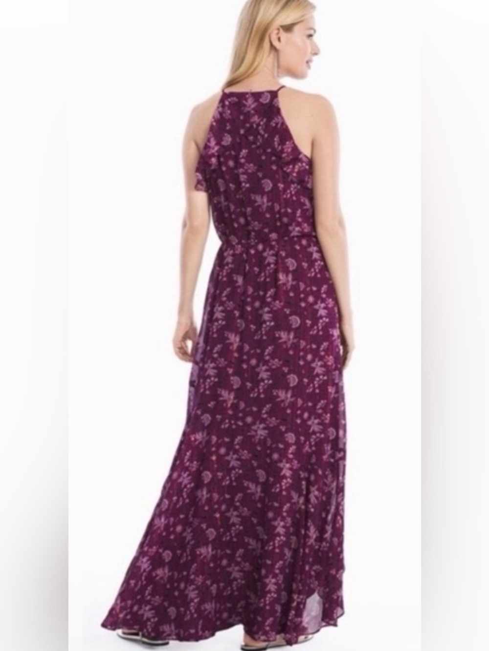WHBM Plum Floral Halter Maxi Dress Size 12 NWT - Picture 2 of 6